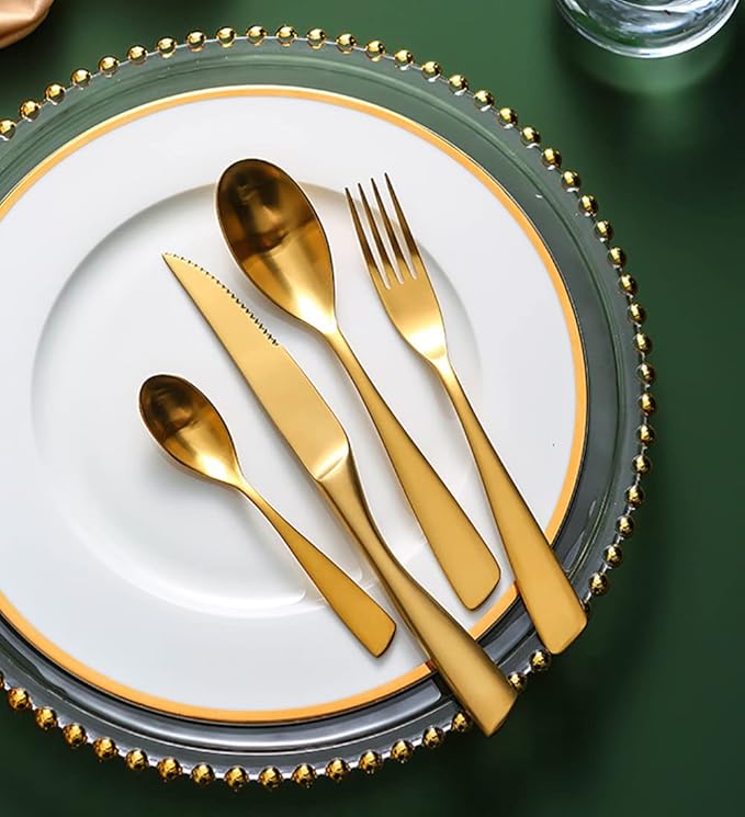 32 Piece Gold Silverware Set for 8,Modern Unique 18/10 Stainless Steel Flatware Cutlery Set, Eating Tableware Set,Vintage Luxury Style Cutlery Set for Home Restaurant Wedding Party