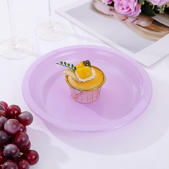 WELLIFE Lavender Party Plates 7 Inch -150 Count, Plastic Disposable Dessert Plates for Party Easter Mother's Day Wedding Cake Appetizers Salad