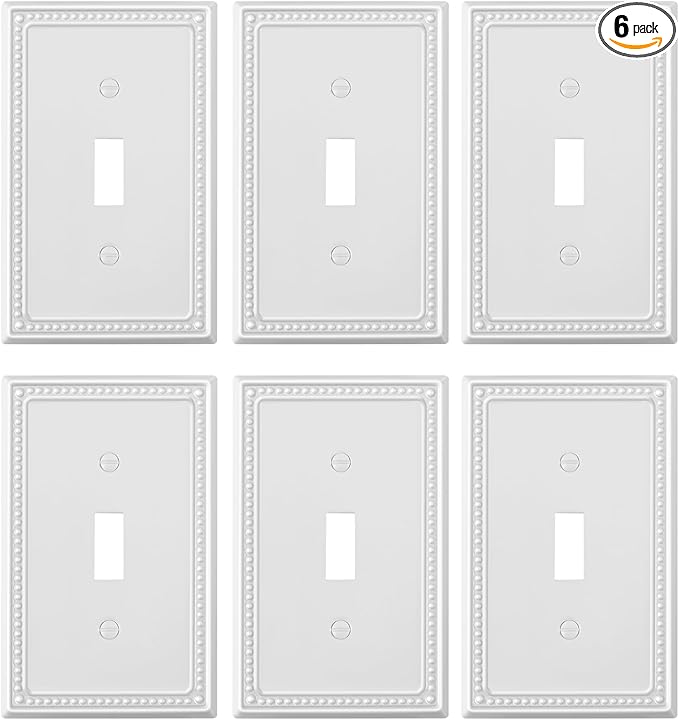 6-Pack Single Toggle Light Switch Cover Plate, Pearls Decorative Switch Plate Covers, Pure White 1 Gang Metal Wall Plate, Corrosion Resistant