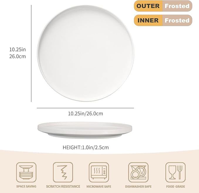 GZG Ceramic Dinner Plates Set of 4,10 Inch Stoneware plate Set,Microwave and Dishwasher Safe Kitchen Utensils,Stackable,Scratch Resistant (Ivory White)