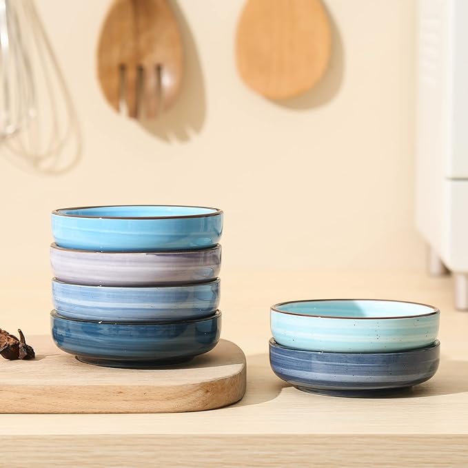 Selamica Ceramic 2.5 OZ Soy Sauce Dish Dipping Bowls Set of 6, 3.3 Inch Small Side Dish Pinch Bowls, Mini Bowls for Condiment, Ketchup, BBQ, Sushi, Gradient Blue