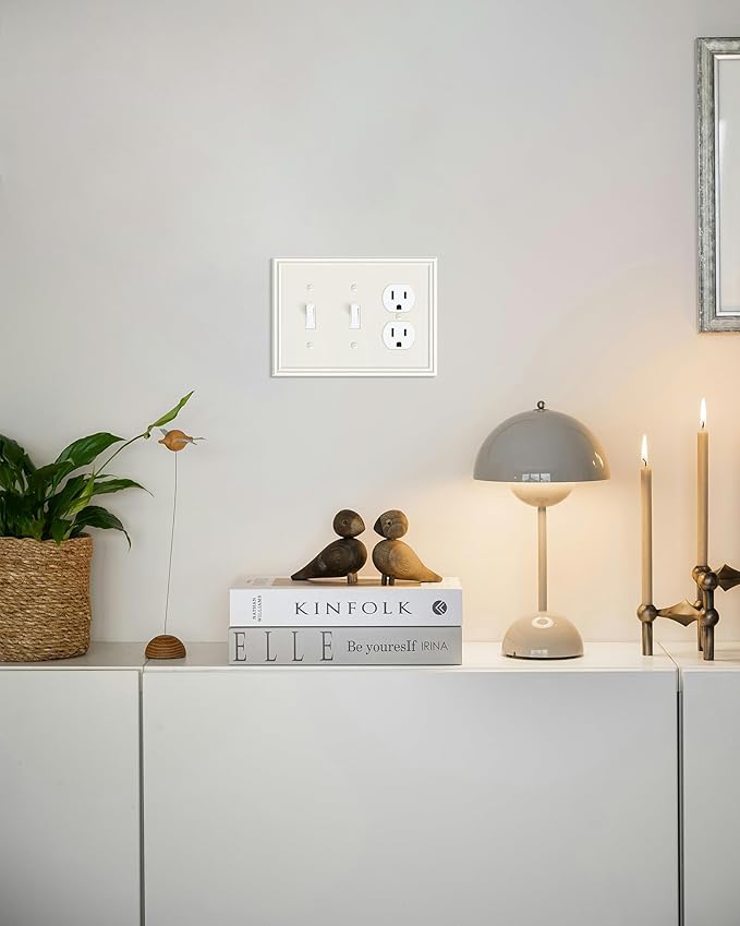 2-Pack Combo Double Toggle/Single Duplex Outlet Covers, Durable Zinc Alloy Decorative Switch Plate Covers, Light Almond 4 Gang Switch Plates, Corrosion Resistant