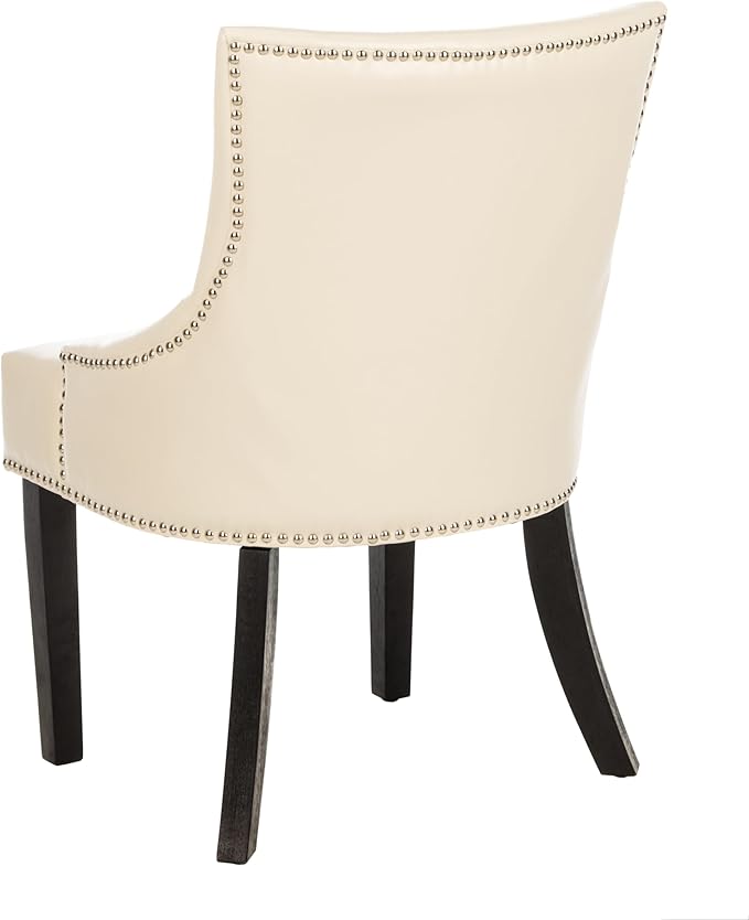 SAFAVIEH Home Collection - Lotus Flat Cream Faux Leather Dining Chair, Modern Nailhead Trim Accent Chair, Sturdy Black Legs (MCR4700B)