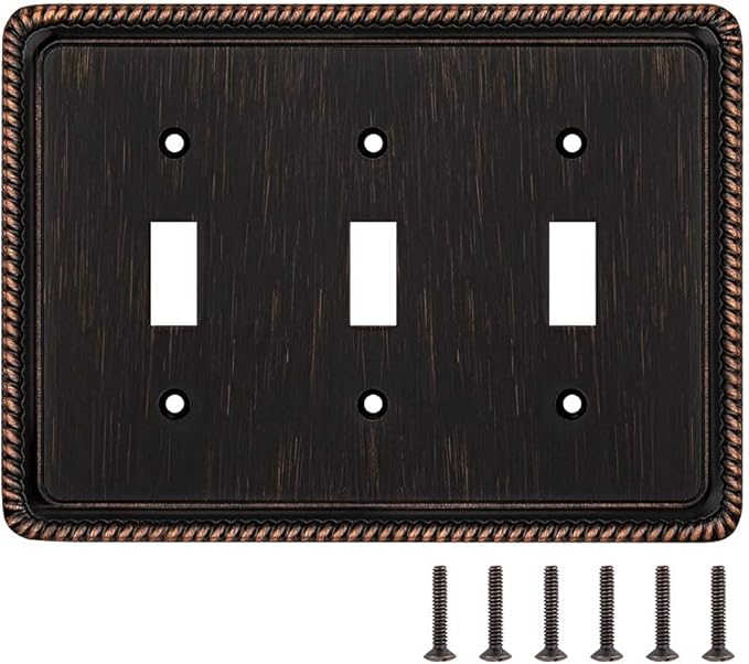 Henne Bery Rope Edge Decorative Wall Plate Switch Plate Outlet Cover (Triple Toggle, Aged Bronze)