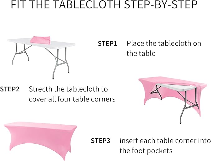 Fokitut 6 Pack Spandex Table Cover for 6FT Table Universal Fitted Stretch Tablecloth for Party, Banquet, Wedding and Events-Pink