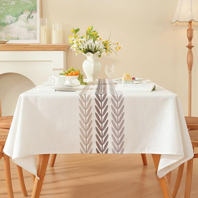 Zobesta Linen Table Cloth Rectangle Table 120 x 53 Inch, White Table Cover Heavy Weight Washable Farmhouse Soft Boho Tablecloth Rectangular for Outdoor, Kitchen
