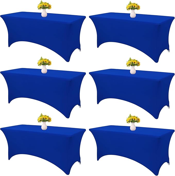 HAISIWLKJ 6 Pack Table Cloth 6ft Royal Blue Tablecloths for Rectangle Folding Table Spandex Fitted Stretch Cover Wrinkle Resistant Washable Protector for Party, Wedding, Banquet, Festival.