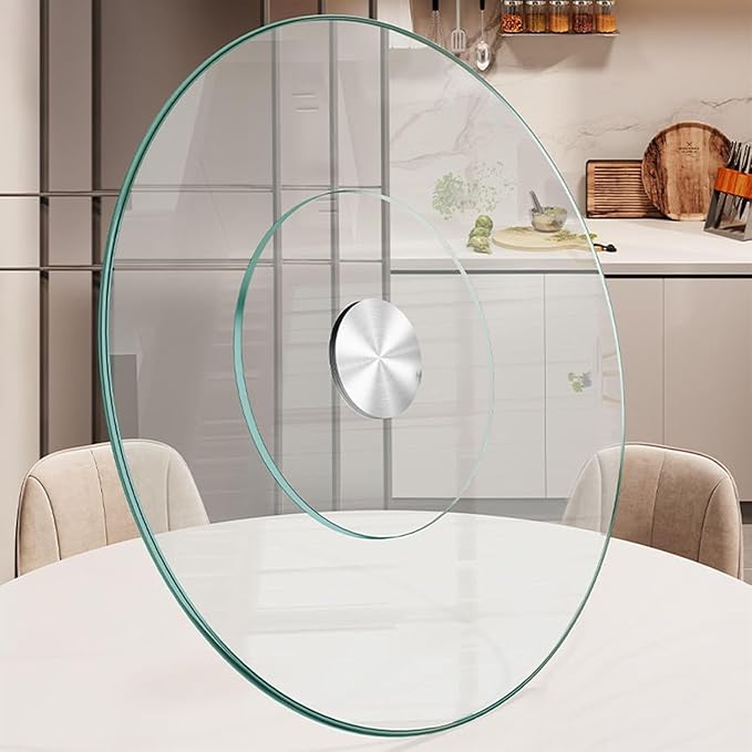 34.6 inch Lazy Susan for Table Top Tempered Glass Rotating Serving Tray for Dining Table, Kitchen Lazy Susan Organizer Spinning Rotating Food Server Party Centerpieces Heavy Duty