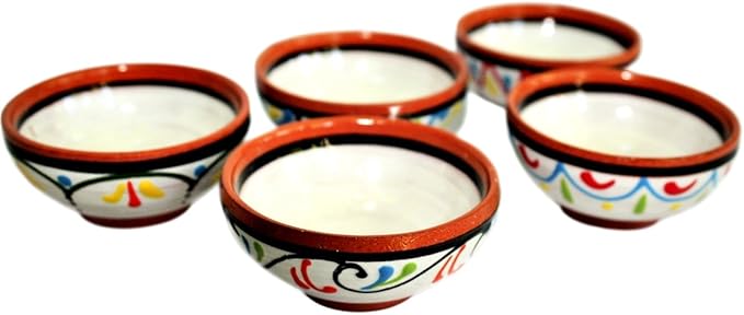 Cactus Canyon Ceramics VERY SMALL Spanish Terracotta 5-Piece VERY SMALL Mini-Bowl (Pinch Bowls) Set, White
