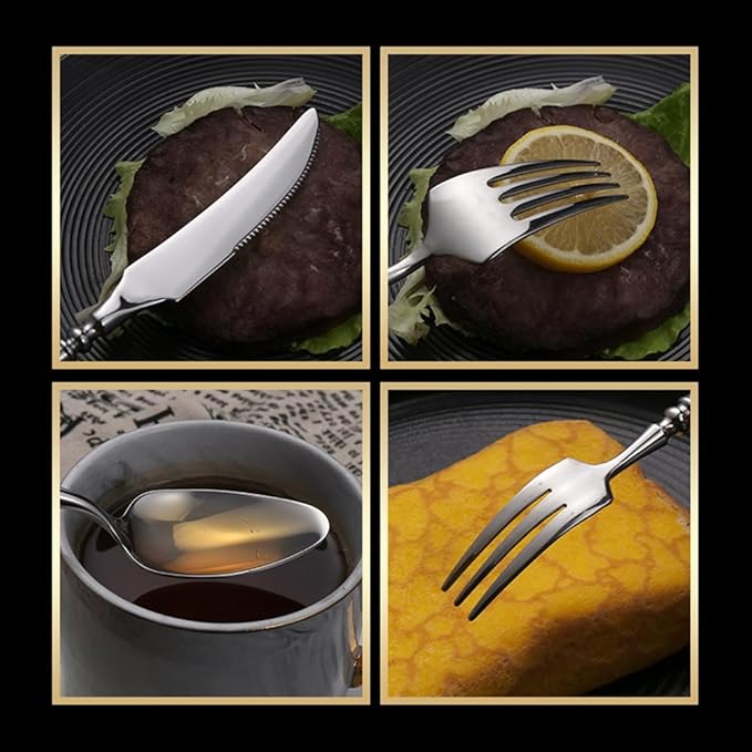 Gold Silverware Set for 10 Premium 18/10 Stainless Steel Flatware Set 40 Piece Include Knives Forks and Spoons Cutlery Utensils Light Luxury Vintage Style for Home Kitchen Christmas Restaurant