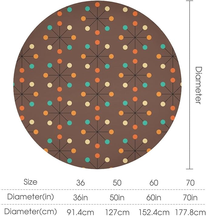 Mid Century Boho Round Tablecloth, 50s Mid Century Modern Geometric Pattern Tablecloth for Home Party Dining Room Kitchen Decor 50Inch(127cm)