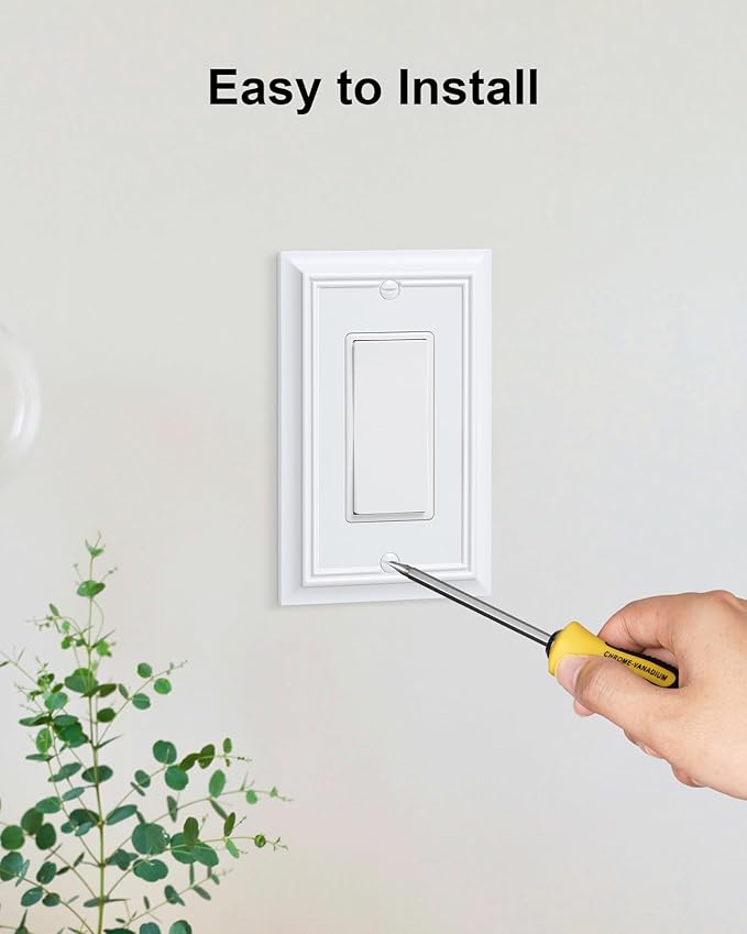 4-Pack Decorator Wall Plate Cover, Pure White Decorative Switch Plates and Outlet Covers, Durable Natural Bamboo Fiber Wall Plates for Electrical Outlets, Receptacle, GFCI Outlet, Dimmer Switch
