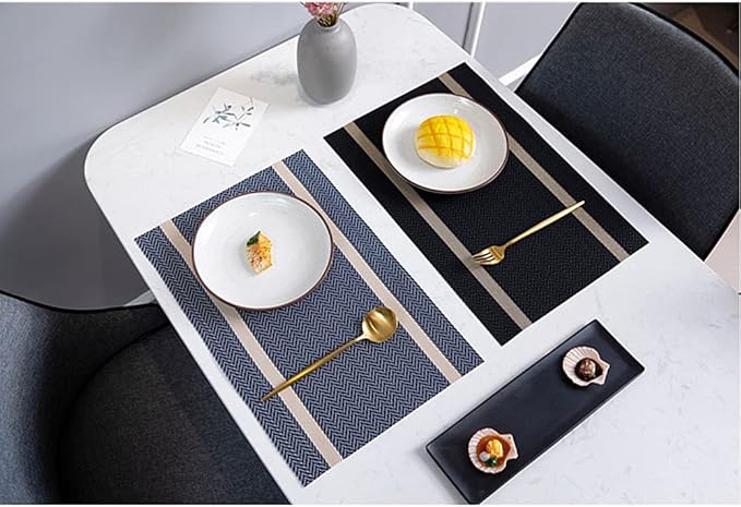 Placemats Set of 6 Durable Placemats Washable Kitchen Plastic Luxurious Table Mats for Home/Dining Room Decoration (Black)