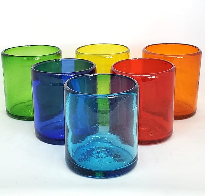 Rainbow Colored 9 oz Short Tumblers (set of 6), Recycled Glass, Lead-free, Toxin-Free (9oz Tumbler)