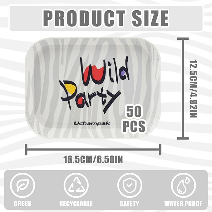 50 Pack 6.5 Inch Rectangle Paper Plates, Heavy Duty Disposable Plates Decorative Plates Party Plate Food Trays for Tacos, Dessert, Snack, Salad, Pasta, Camping Picnic Party (Zebra Stripe)