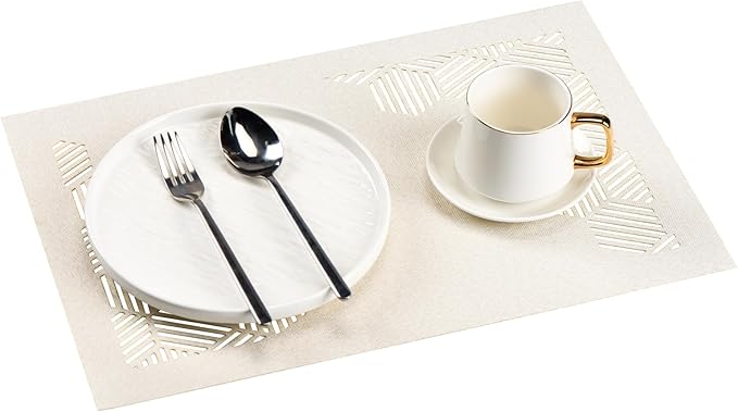 Cloth Placemats Set of 6 for Dining Table, Decorative Placemats with Hollow Design Table Cloth Set, Table Mats for Dining Table 12"x18" Cream