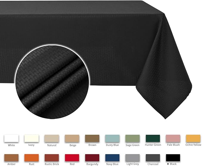 maxmill Tablecloth Weaved Texture Stain Resistant Waterproof, Wrinkle Resistant Washable Table Cloth, Fabric Table Cover for Dining Room, Indoor Outdoor Use, Rectangle 60 x 120 Inch, Black