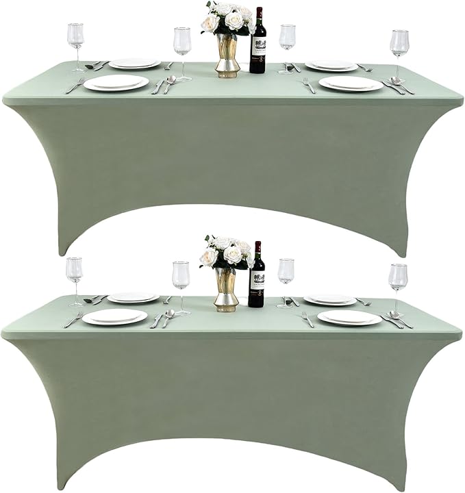 124 2-Pack 8ft Spandex Table Covers for Rectangle Folding Tables - Washable Elastic Tablecloth - Ultimate Fitted Table Protector for Parties, Banquet, and Wedding