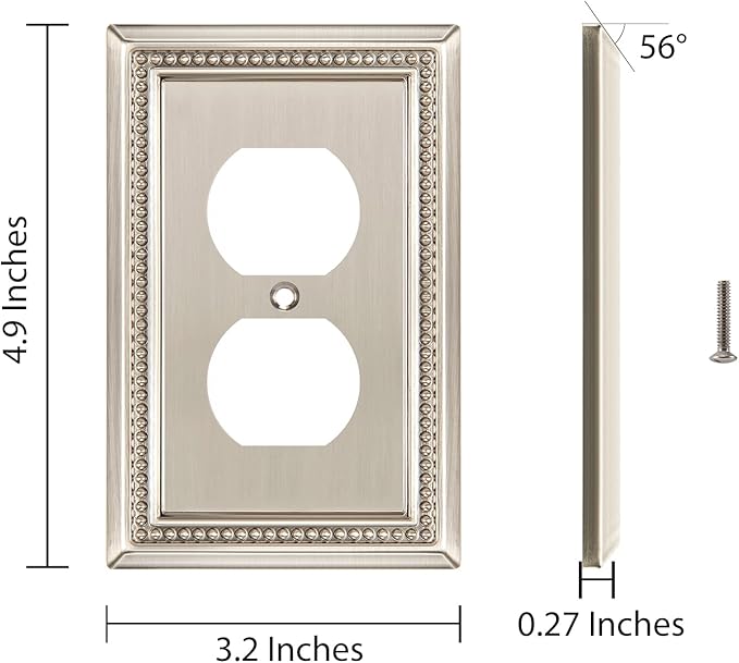 Henne Bery Sunken Pearls Heavy Duty Decorative Wall Plate Switch Plate Outlet Cover (Single Duplex, 3 Pack, Satin Nickel)