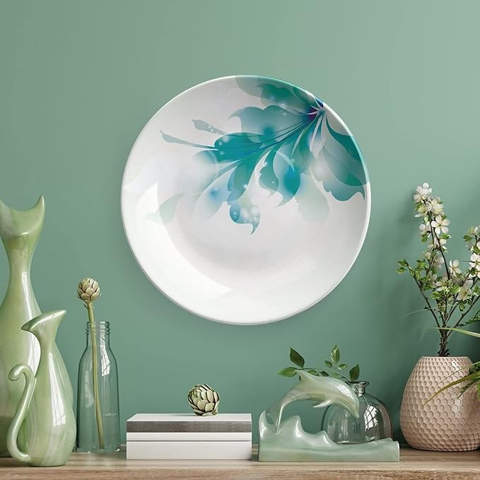 Ceramic Plates, Abstract Decor Decorative Ceramic Plates, Big Single Beautiful Blue Ombre Flowers, 10 Inch, Household Plates Decorative, White Light Blue and Blue