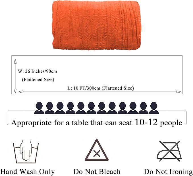 FUHSY Orange Cheesecloth Table Runner Bulk 5 Pack 10FT Rustic Cheese Cloths Fall Table Decoration Rustic Theme Gazue Table Runners for Wedding Reception Burnt Orange Halloween Runners for Tables