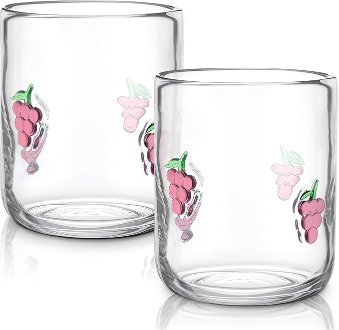 Icon Juice Glasses, 14oz Stemless Wine Drinking Juice Glass Cup for Valentine Party Supplies Gift(2 Pcs,Grape)