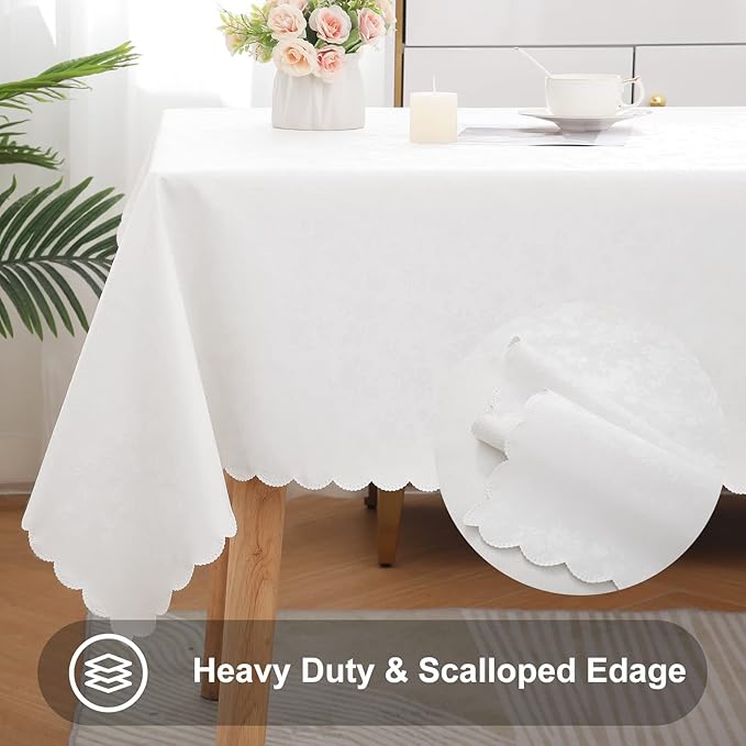 Smiry Square Table Cloth, Waterproof Heavy Duty Vinyl Tablecloths, Wipeable Washable Table Cover for Kitchen and Dining Room (White, 70" x 70")