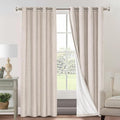PrinceDeco Linen 100% Blackout Curtains for Bedroom/Living Room Natural Colored Drapes Extra Long Curtains 120 Inch Long for Thermal Insulated Window Curtain Panels Linen Look Fabric with White Liner