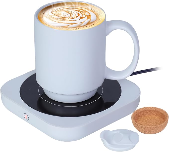 Coffee Mug Warmer & Mug Set for Desk, Electric Coffee Cup Warmer with Ceramic Mug, Smart Heated Coffee Mug with Auto Shut Off for Office/Home, Christmas/Birthday/Coffee Gifts for Men & Women,White