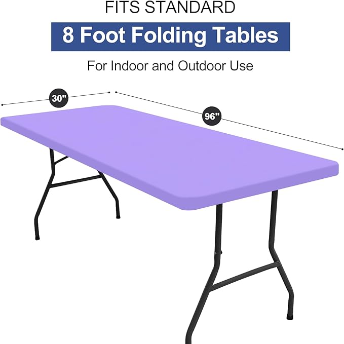 homing 2 Pack Rectangle Table Cloth, Elastic Fitted Fabric Tablecloth Fits for 8 Foot Folding Tables, Washable Table Cover for Picnic, Camping, Indoor & Outdoor (Lavender, 30" x 96")