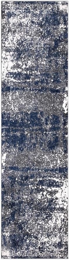 Keen Home Design Area Rugs - 2x18 Non-Shedding, Abstract Rugs for Kitchen, Living Room, Bedroom, Dining Room, Entryway - Size: 2'8" x 18', Navy/Grey/White