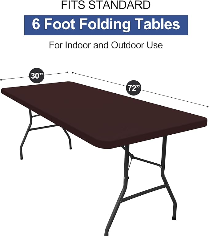homing 2 Pack Rectangle Table Cloth, Elastic Fitted Fabric Tablecloth Fits for 6 Foot Folding Tables, Washable Table Cover for Picnic, Camping, Indoor & Outdoor (Coffee, 30" x 72")