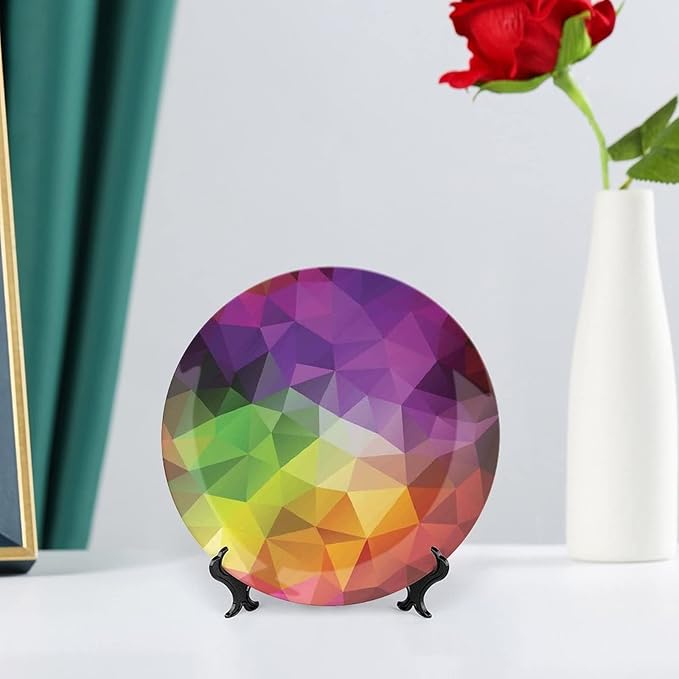 Ceramic Display Plate, Abstract Decor Ceramic Hanging Decorative Plate, Colorful Abstract Geometric Triangular Polygons Creative, 7 Inch, Living Room Kitchen Decoration Household, Multy