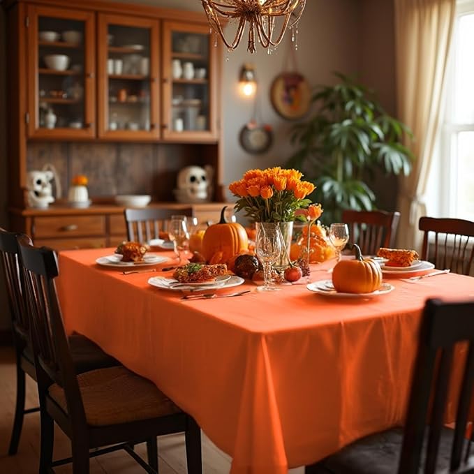 sancua Rectangle Tablecloth - 70 x 90 Inch - Stain and Wrinkle Resistant Washable Polyester Table Cloth, Decorative Fabric Table Cover for Dining Tables, Buffet Parties and Camping, Orange