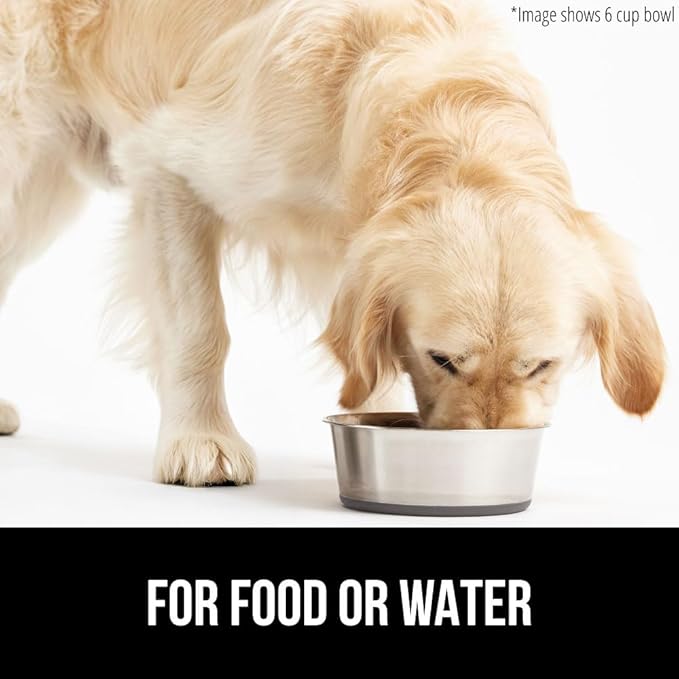 GORILLA GRIP Set of 2 Dog Bowls, Holds 6 Cups (48 fl oz), Heavy Duty Metal Food and Water Bowl for Feeding Dogs and Cats, Dishwasher Safe, Rust Resistant Stainless Steel, BPA Free Rubber Base, Gray