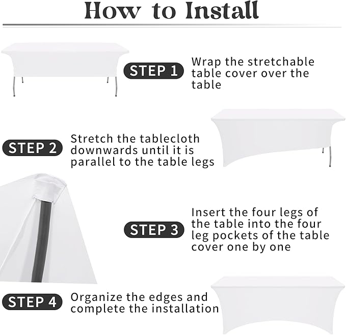 HAISIWLKJ 3 Pack Table Cloth 8ft White Tablecloths for Rectangle Folding Table Spandex Fitted Stretch Cover Wrinkle Resistant Washable Protector for Party, Wedding, Banquet, Festival.