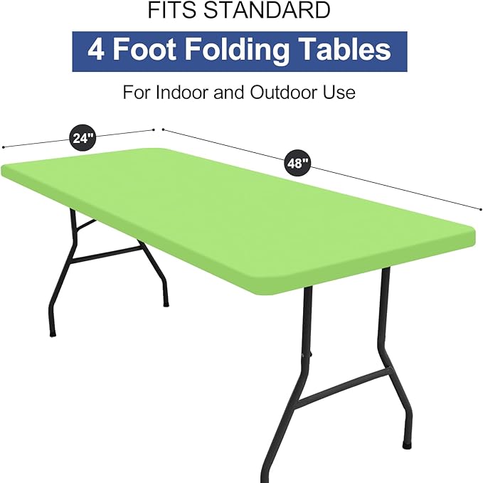 homing 2 Pack Rectangle Table Cloth, Elastic Fitted Fabric Tablecloth Fits for 4 Foot Folding Tables, Washable Table Cover for Picnic, Camping, Indoor & Outdoor (Lime Green, 24" x 48")