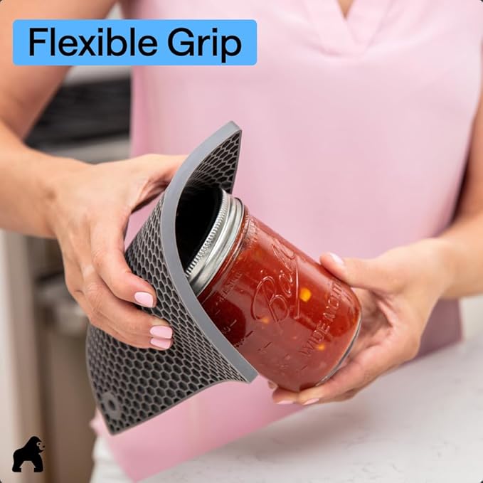 GORILLA GRIP BPA-Free Soft Silicone Oven Mitts and Pot Holders Sets of 4, Heat Resistant Waterproof Cooking Gloves, Thick Cotton Lining, Flexible Gripping for Baking Grilling, Kitchen Trivets, Gray
