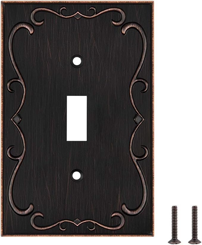 French Cabriole Decorative Wall Plate Switch Plate Outlet Cover (Single Toggle, 3 Pack, Aged Bronze)