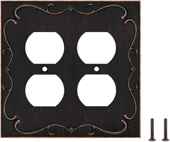 Henne Bery French Cabriole Decorative Wall Plate Switch Plate Outlet Cover (Double Duplex, Aged Bronze)