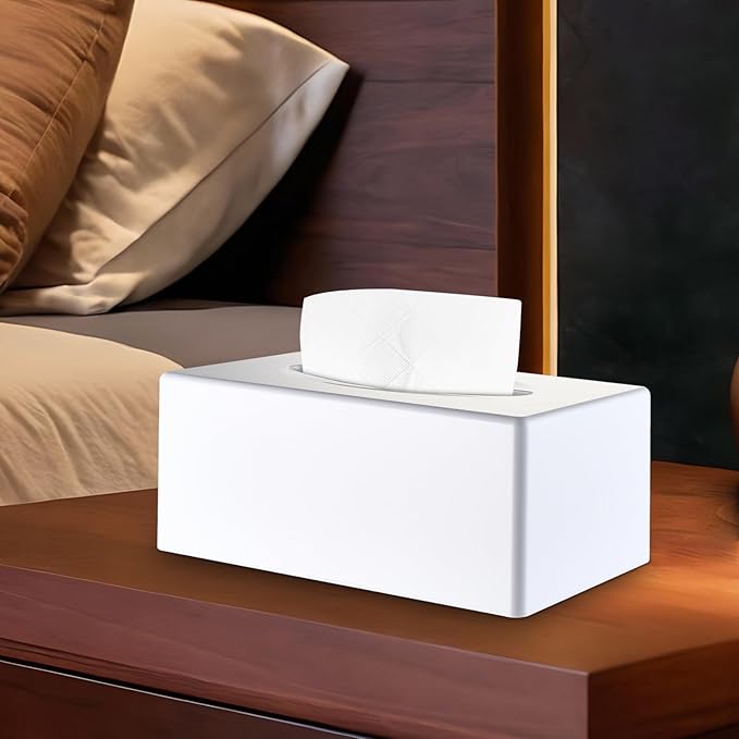 Tissue Box Cover, Rectangular Facial Tissue Holder with Bottom, Decorative Storage Box for Bathroom Vanity, Countertops, Dressers, Night Stand, Car, RV, Parlors and Offices - White