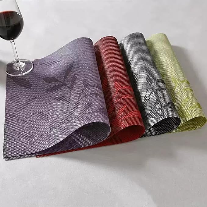 Leaf Placemats Set of 4 Non-Slip Heat-Resistant Vinyl Washable Place Mats for Kitchen Table Indoor Outdoor Durable (18"x12", Purple)