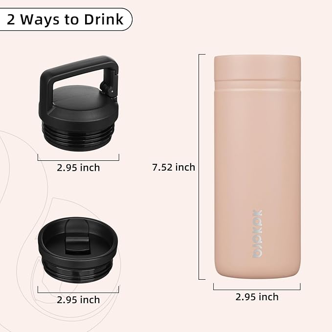 BJPKPK Insulated Water Bottle with 2 Lids,20 oz Double Wall Stainless Steel Vacuum Tumbler Travel Coffee Mug,Wide Mouth Thermal Cup,Peach