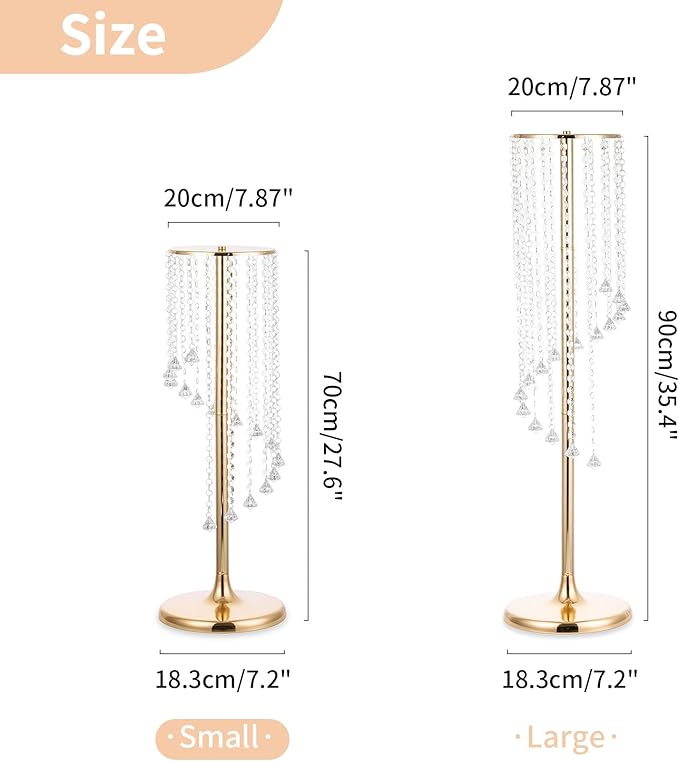 Nuptio 2 Pcs 27.6inch Tall Wedding Centerpieces Gold Vases Crystal Flower Vase Metal Flowers Stand for Party Tables Decorations - Elegant Bulk Weddings Decoration Table Chandelier Centerpiece Stands