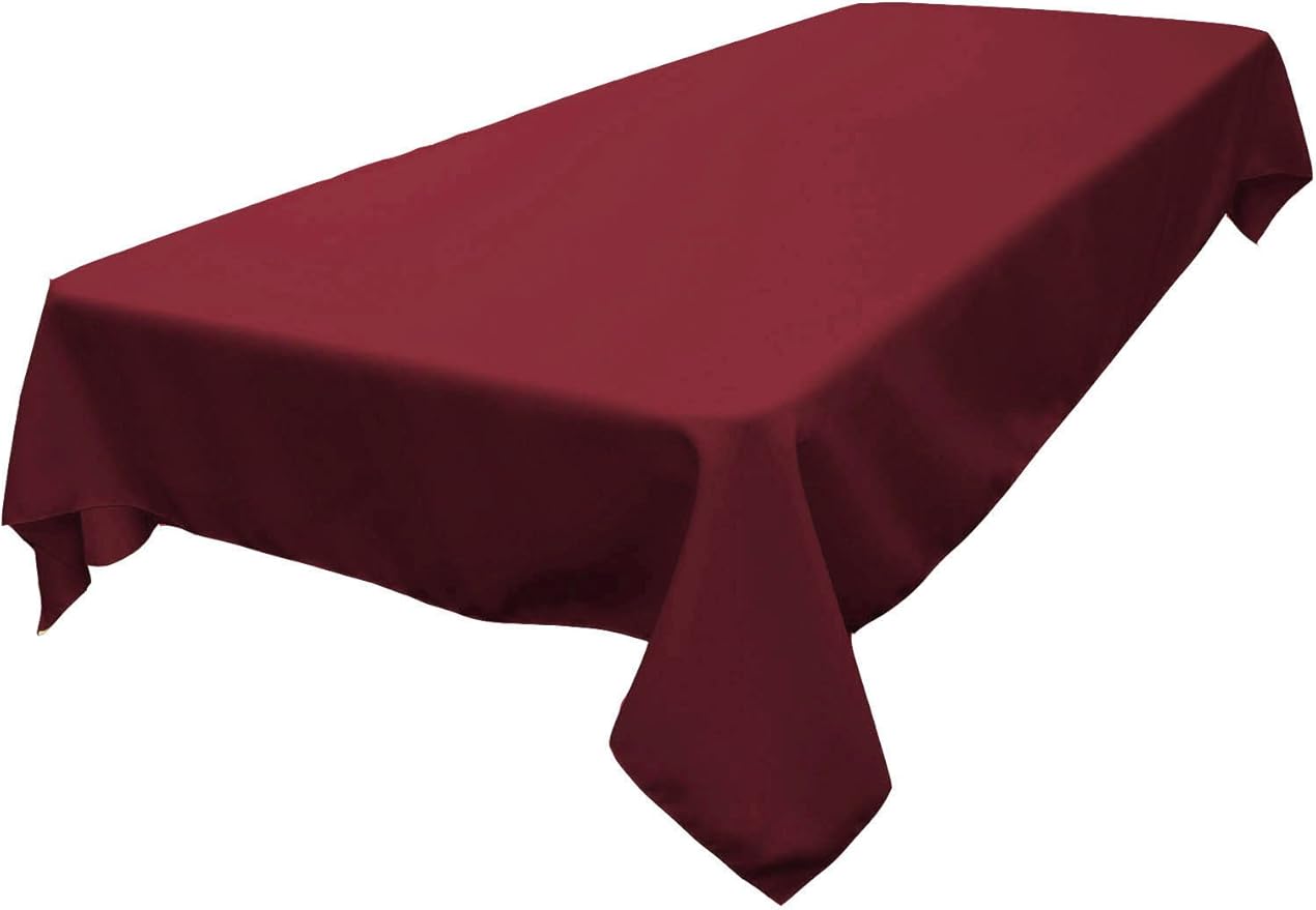 LA Linen Polyester Poplin Washable Rectangular Tablecloth, Stain and Wrinkle Resistant Table Cover 60x90, Fabric Table Cloth for Dinning, Kitchen, Party, Holiday 60 by 90-Inch, Burgundy
