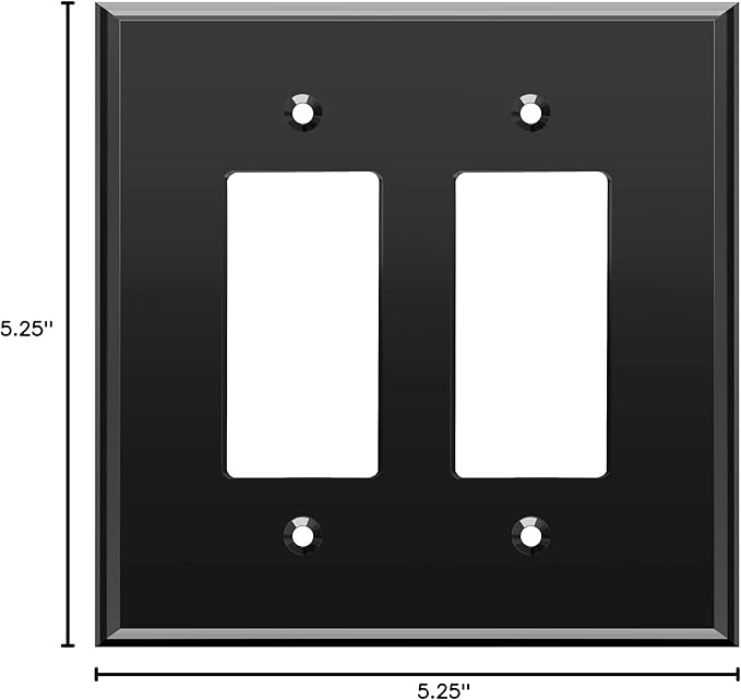 LIDER Double Decorator Wall Plate, Impact Resistant, Mirrored, Plexiglass Dual Outlet Cover or Light Switch Cover, Acrylic, Reflective Finish, Modern, Oversized 2-Gang 5.25" x 5.25", Black
