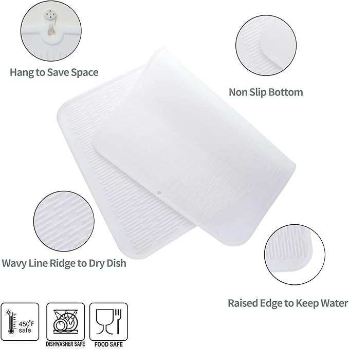 Silicone Dish Drying Mat for Multiple Usage,Easy clean,Eco-friendly,Heat-resistant Silicone Mat for Kitchen Counter or Sink,Refrigerator or Drawer Liner Translucent 4XL 32 inches x 18 inches