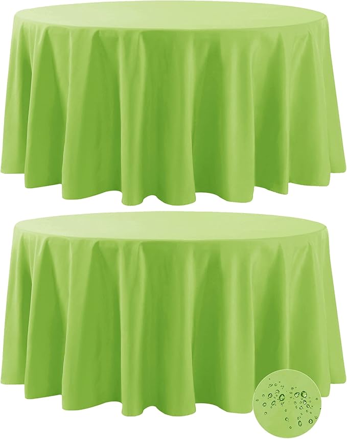 Fokitut 2 Pack Waterproof Round Tablecloth, 120 Inch, Stain Resistant and Wrinkle Polyester Table Cloth, Fabric Table Cover for Kitchen Dining, Wedding, Party, Holiday Dinner-Apple Green
