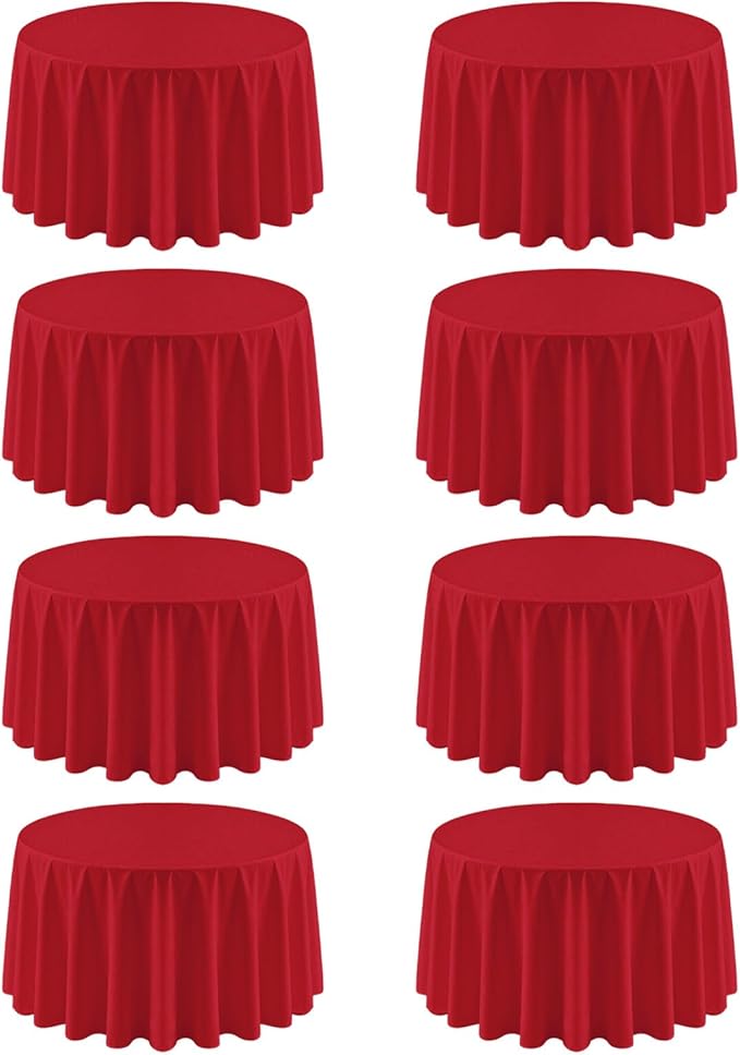 8 Pack Red Round Tablecloth 120 Inch Valentine’s Day Red Table Cloth, Washable Polyester Fabric Stain and Wrinkle Resistant Table Cover for Party Wedding Buffet Dining Banquet Anniversary