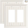 2-Pack Classic Beadboard Decorative Double Decorator Outlet Cover Plate, Light Almond Durable Natural Bamboo Fiber Wall Plates for Electrical Outlets, Receptacle, GFCI Outlet, Dimmer Switch, 2-Gang